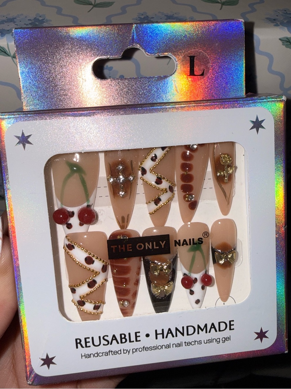 The Only Nails Reusable Handmade Beige Cherry Nail Set in Large